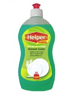 Засіб  для миття посуди економ, зелений лимон Helper  495мл